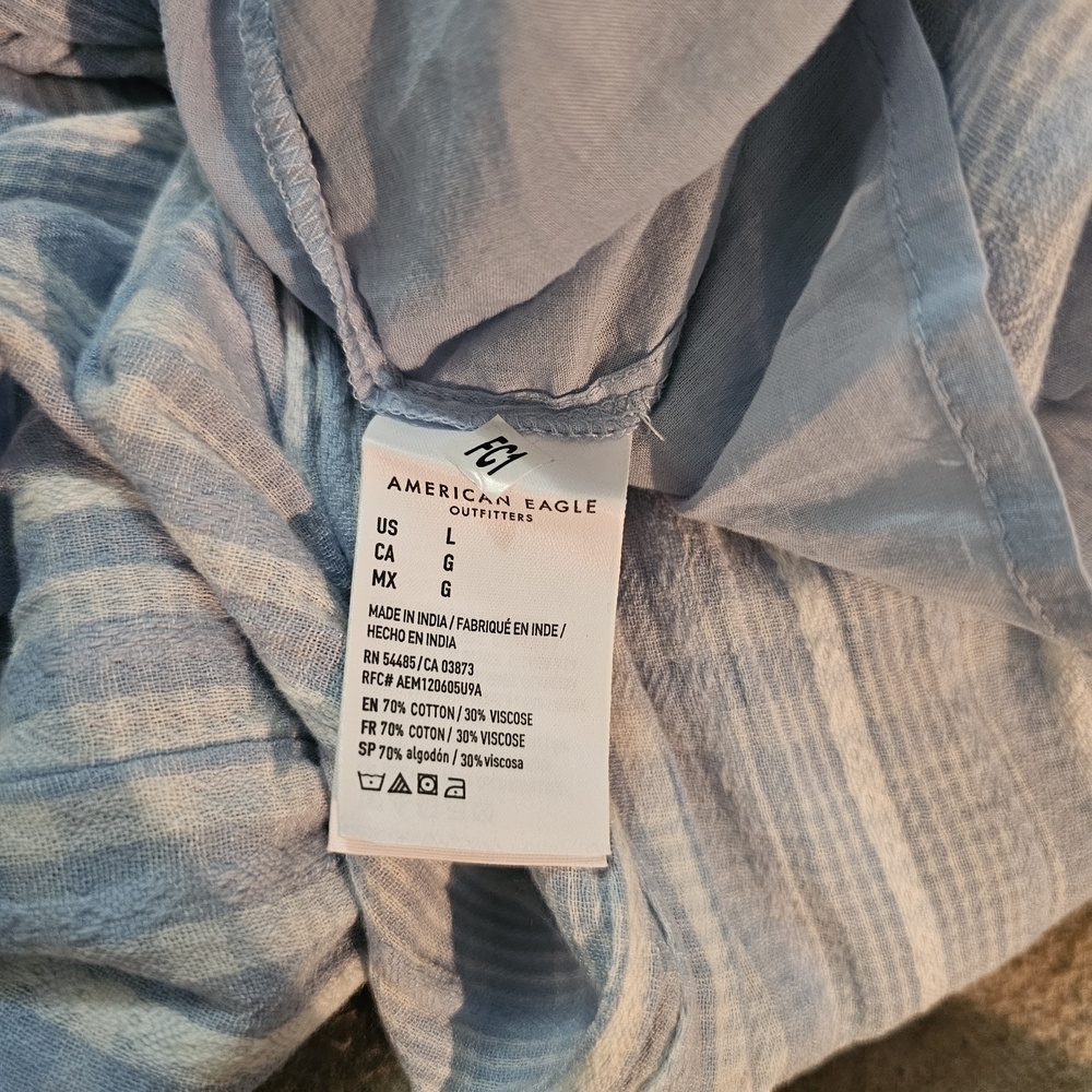 American Eagle Outfitters Baby Doll Light Blue Plaid Midi Dress Large - Picture 2 of 16